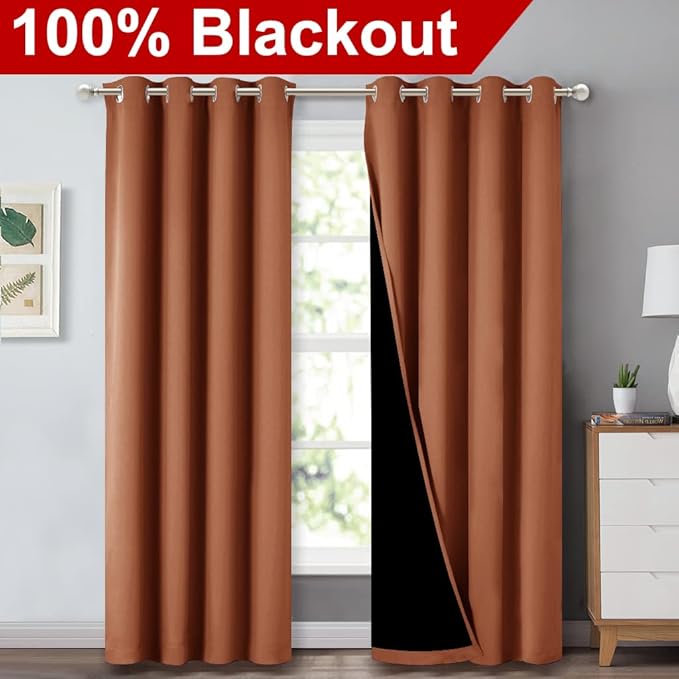 NICETOWN Burnt Orange 100% Blackout Window Curtain Panels, Heat and Cold - Image 2