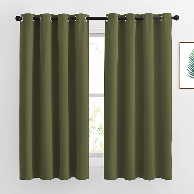 NICETOWN Blackout Olive Green Curtains 63 inches Long, Functional Blackout by NICETOWN