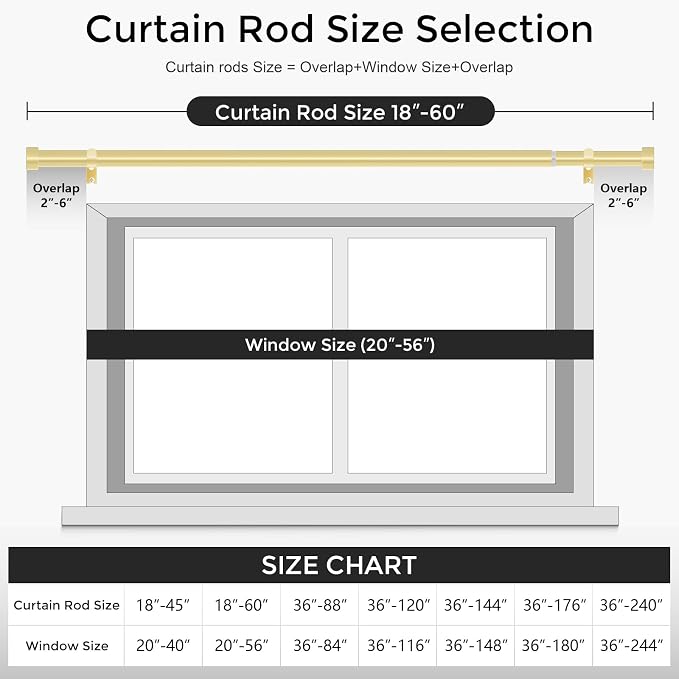 VOIIY 2 Pack Gold Curtain Rods for Windows 28 to 48 Inch, Size:30''-60'' - Image 5