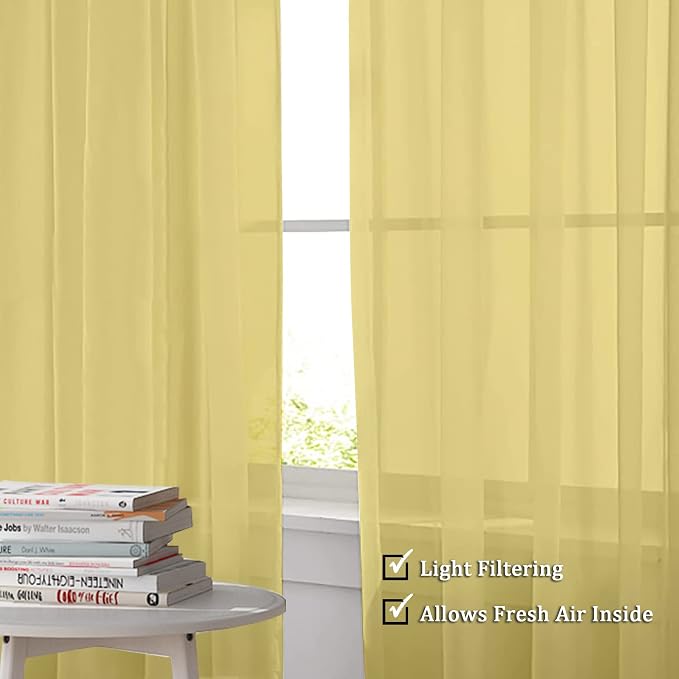 OWENIE Gold Sheer Curtains 96 Inch Length 2 Panels Set, Elegant Sheer Curtains - Image 2