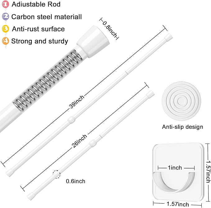 AIZESI 2pcs Spring Tension Rods Adjustable 26 to 39 inch Small Tension Curtain - Image 3