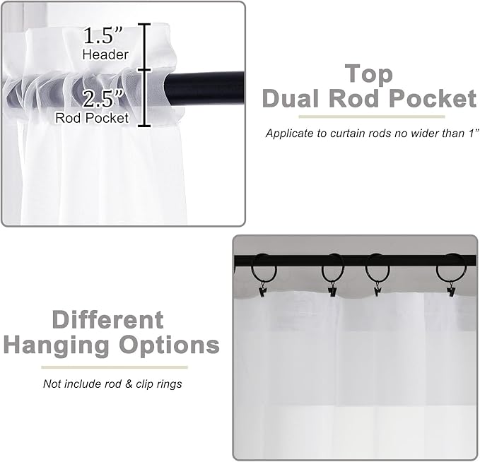 White Sheer Curtain for Bedroom Living Room 72 Inches Long 2 Panels Set - Image 4