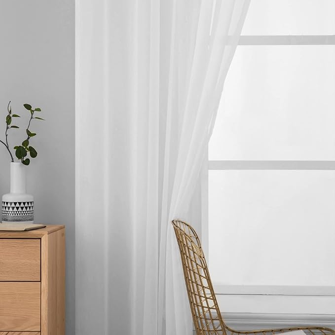 MIULEE 2 Panels Solid Color White Sheer Window Curtains Elegant Window Voile - Image 5