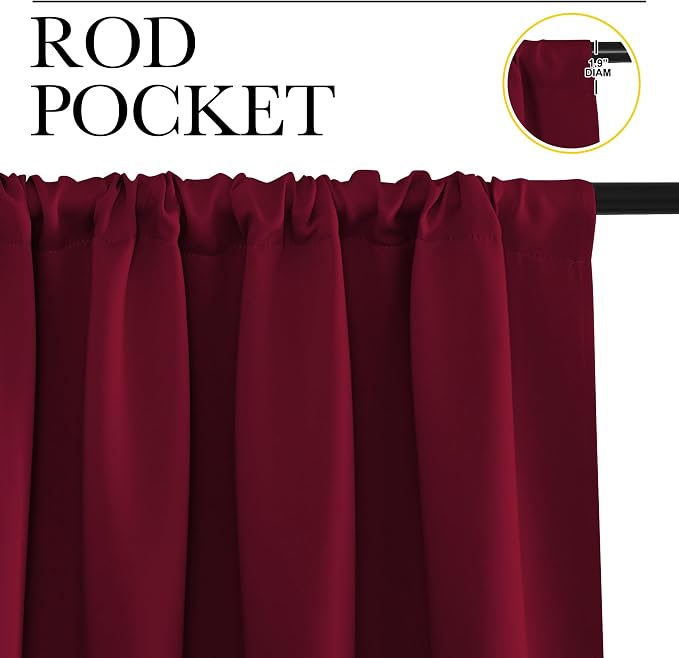 NICETOWN Wine Red Blackout Curtains 63 inches Long - Image 2