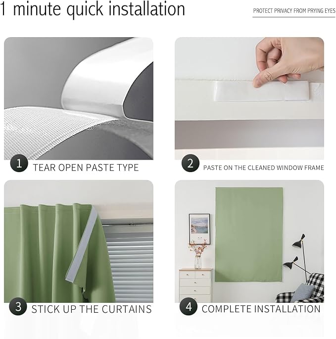 Magic Tape Blackout Curtains for Bedroom No Drillng Self Adhesive Curtains No - Image 4