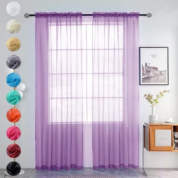 youleyar Solid Sheer Rod Pocket Curtain Voile Draperies 2 Panels White Beige by Youleyar