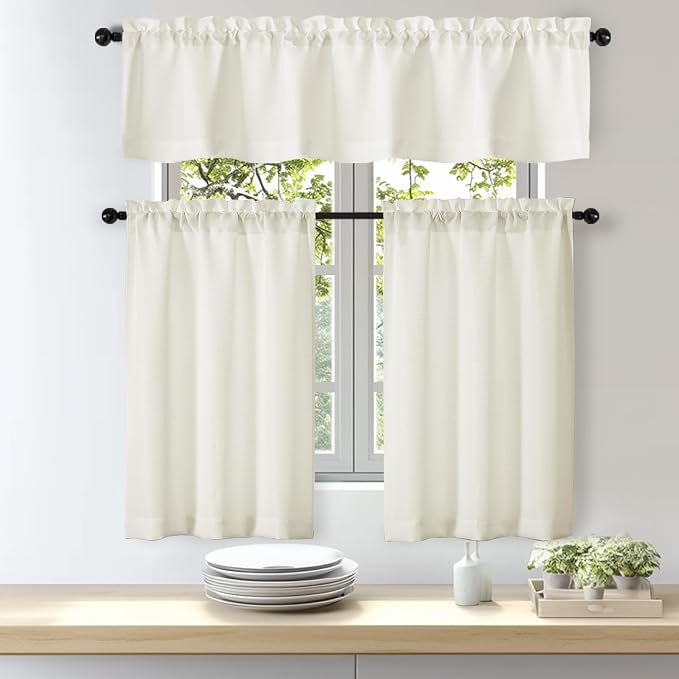 OWENIE Bob Valance Curtains 18 Inch Length 1 Piece, Faux Linen Slub Solid Ivory - Image 7