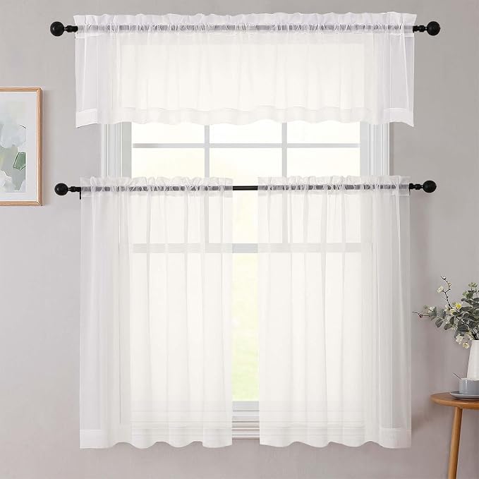 Ivory Valances for Windows, Ivory Sheer Curtains 14 Inch Length 2 Pack Kitchen - Image 8