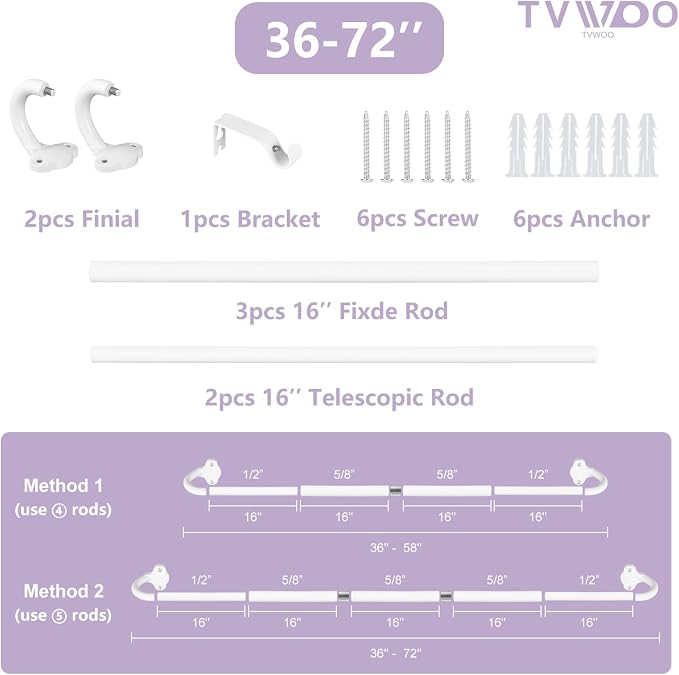 TVWOO White Wrap Around Curtain Rods:5/8" Small Blackout Adjustable Window - Image 8