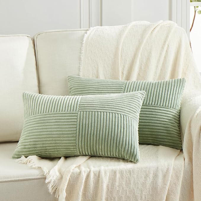 Fancy Homi 2 Packs Sage Green Lumbar Decorative Throw Pillow Covers 16x26 Inch by Fancy+Homi