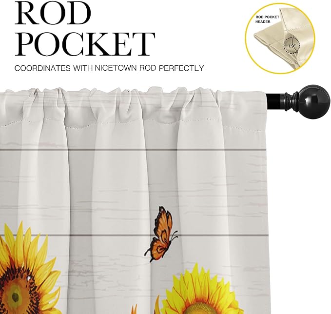 Emvency 4 Pack Valances Window Treatments, Farmhouse Sunflower Spring Summer - Image 6