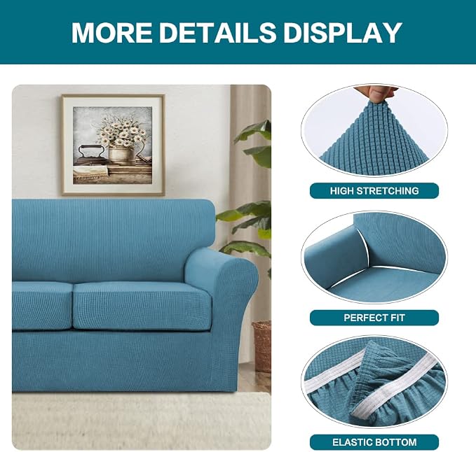 Turquoize 4 Piece Sofa Covers for 3 Cushion Couch Sofa Slipcover Soft Couch - Image 4