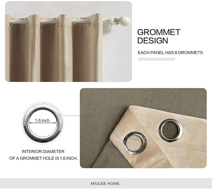 MIULEE 2 Panels Blackout Velvet Curtains Solid Soft Grommet Camel Beige - Image 2