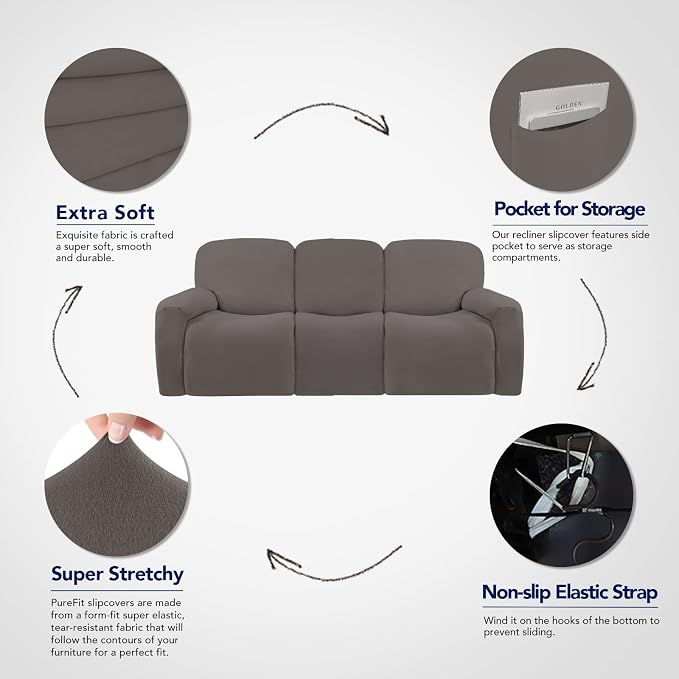 PureFit Super Stretch 3 Seats Recliner Sofa Couch Cover - Image 3
