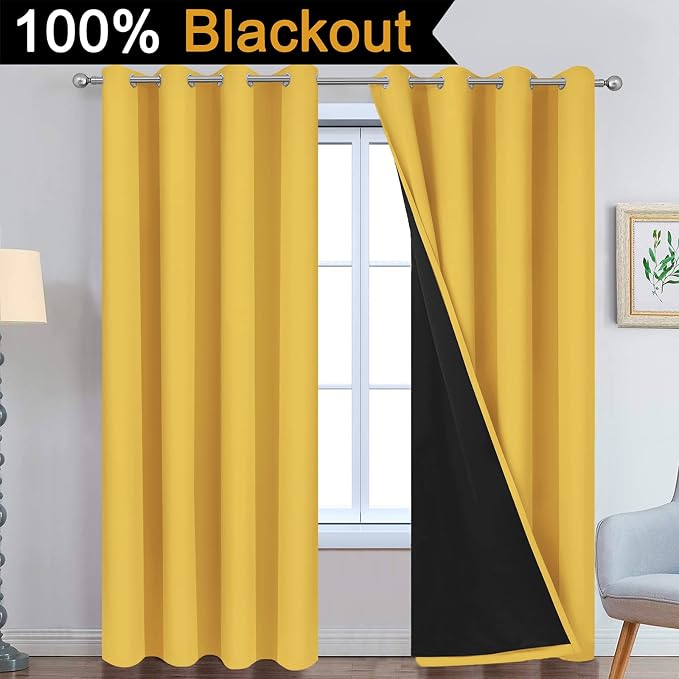 Yakamok 100% Blackout Curtains Energy Saving Thermal Insulated 2 Thick Layers - Image 2