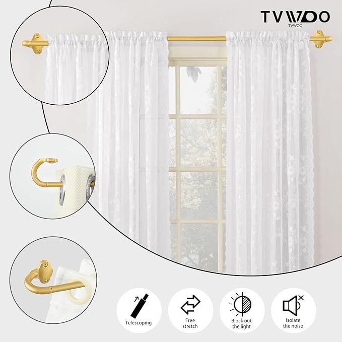 TVWOO Gold Wrap Around Curtain Rods:5/8" Small Blackout Adjustable Window - Image 2
