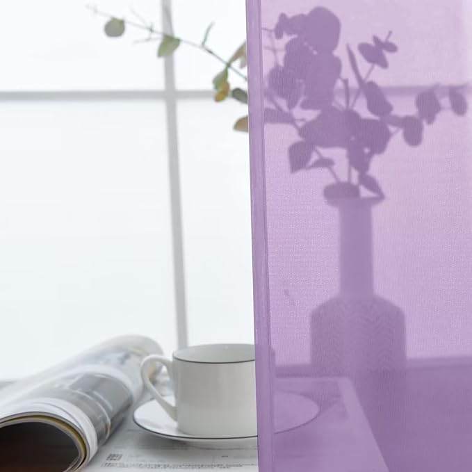 SpaceDresser Basic Rod Pocket Sheer Voile Window Curtain Panels Lavender 1 Pair - Image 8