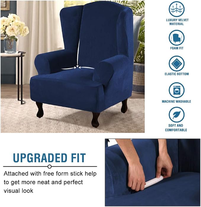 H.VERSAILTEX Wingback Chair Covers Velvet Plush Wing Chair Slipcover 1 Piece - Image 4
