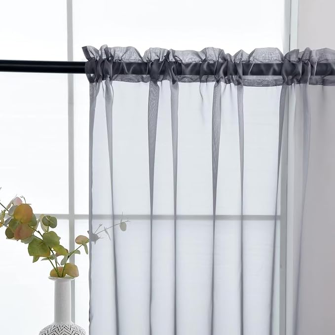 SpaceDresser Basic Rod Pocket Sheer Voile Window Curtain Panels Grey 1 Pair 2 - Image 8