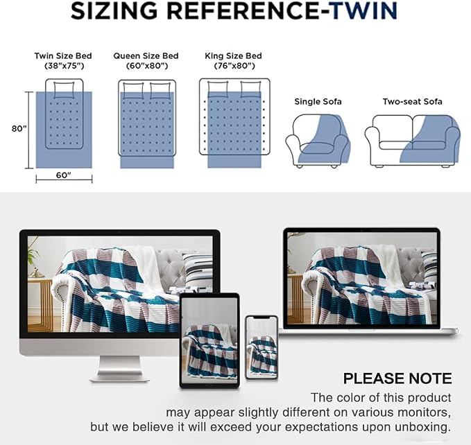 PU MEI Sherpa Blanket Twin Plaid Thick Bed Blanket, 60”*80” Super Soft Flannel - Image 8
