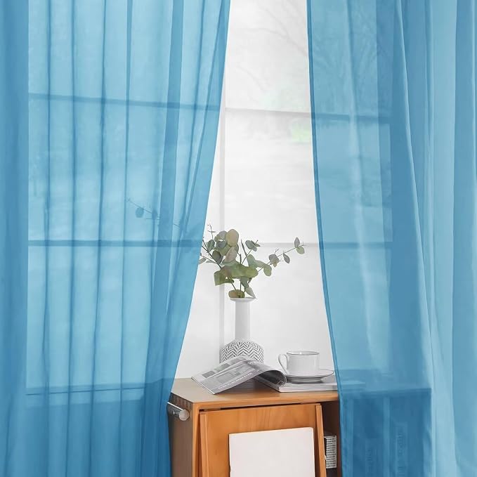 youleyar Solid Sheer Rod Pocket Curtain Voile Draperies 2 Panels White Beige - Image 8