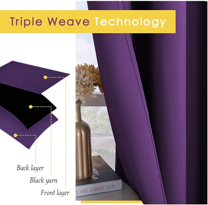 NICETOWN Blackout Window Curtains 70" L, 2 Panels, 34 inch, Royal Purple - Image 3