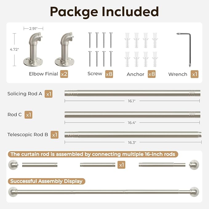 Zeerobee Curtain Rods for Windows 32 to 48, 1 Inch Industrial Wrap Around - Image 7