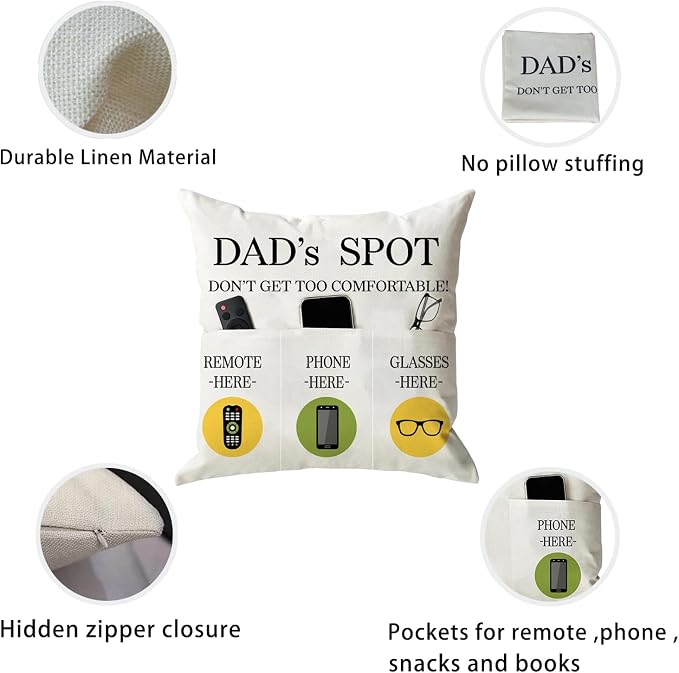 ONFAON Father's Day Throw Pillow Case, Dad's Spot Throw Pillow Covers 18 x 18 - Image 5