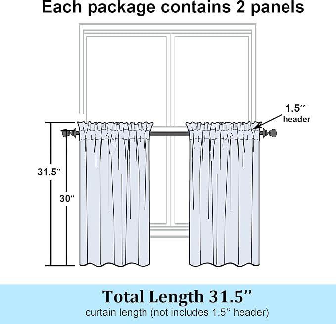 Simplebrand Semi Sheer Gold Curtains 30 Inch Length 2 Panels, Geometric - Image 2