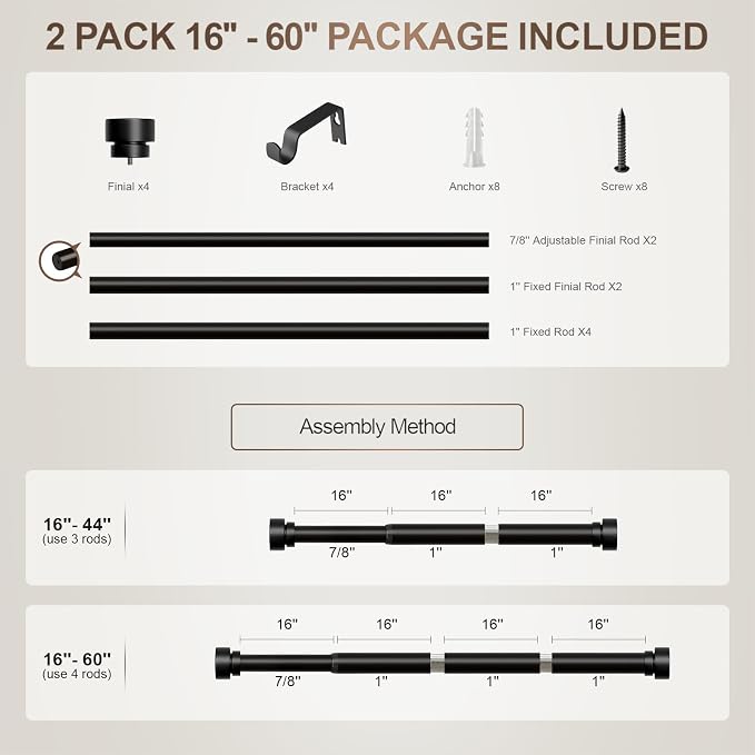 Lootkell 2 Pack Modern Black Curtain Rods Set - Image 9