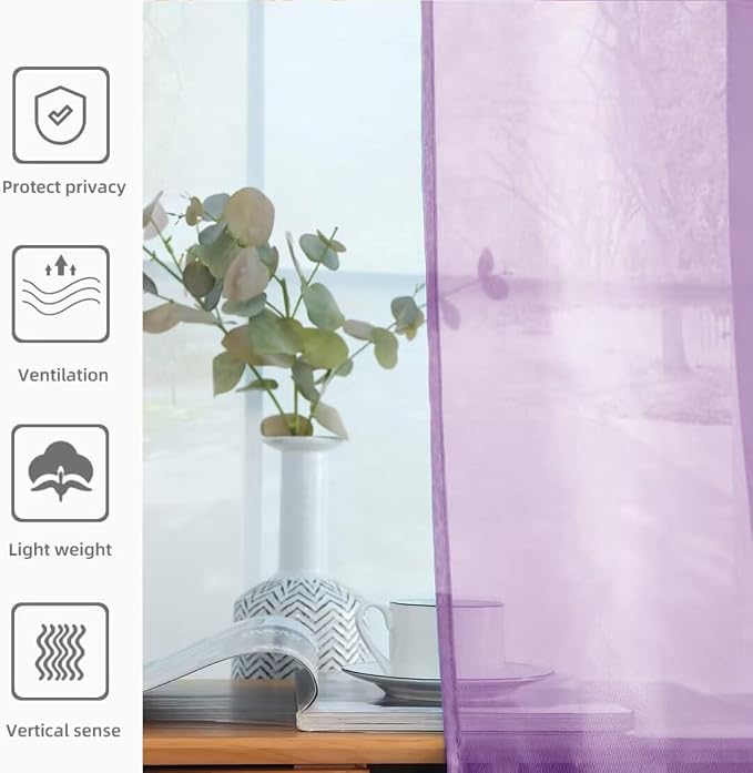 youleyar Solid Sheer Rod Pocket Curtain Voile Draperies 2 Panels White Beige - Image 5