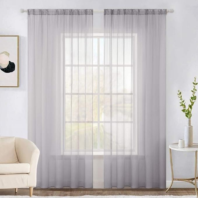 MIULEE 2 Panels Solid Color Sheer Window Curtains Elegant Window Voile by MIULEE