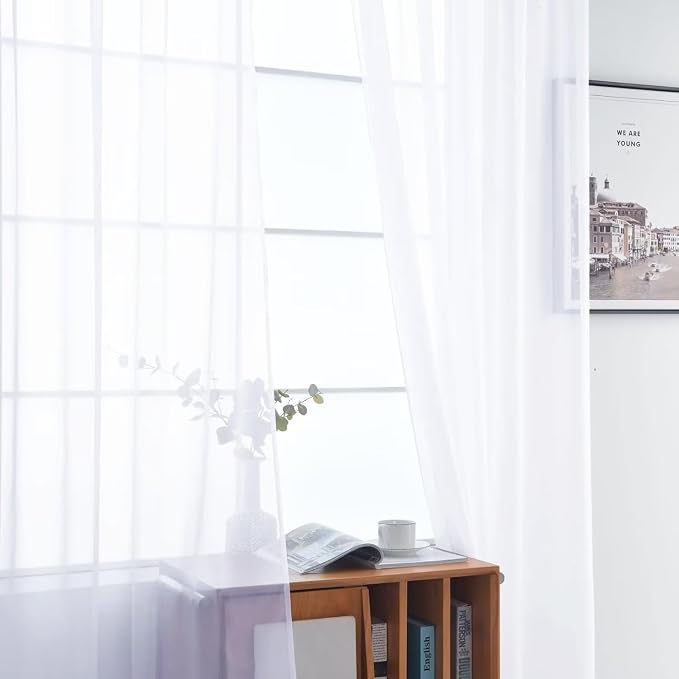 SpaceDresser Optical White Sheer Curtains 4 Panels Rod Pocket Semi-Sheer - Image 4