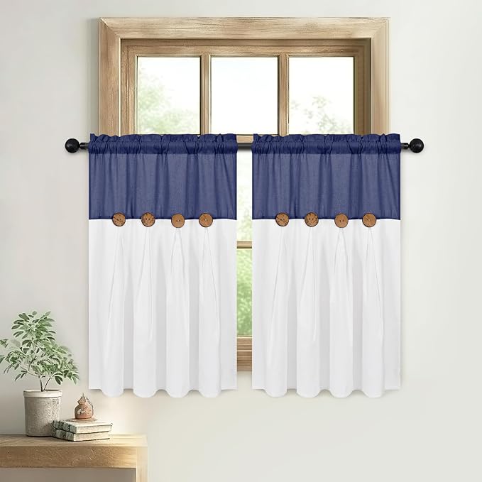 FRAMICS Boho Kitchen Curtains, 36 Inch Length, Farmhouse Cotton Linen Tier - Image 8