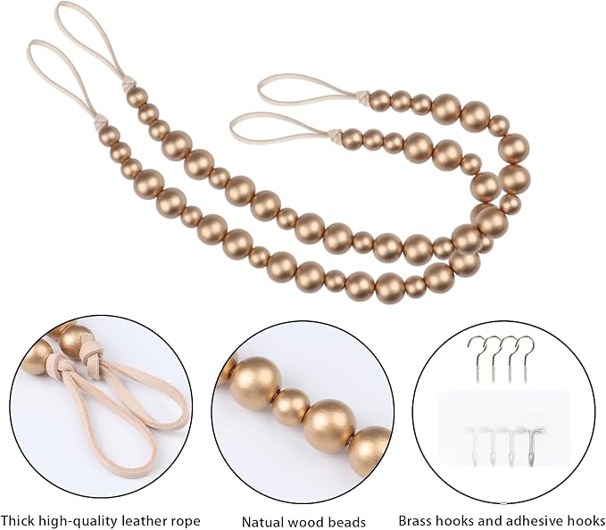 2 Pieces Wood Bead Curtain Tieback Boho Curtain Tiebacks Curtain Holdbacks - Image 4