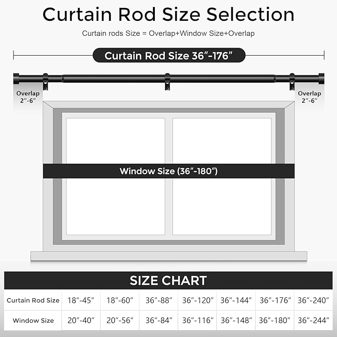 Black Curtain Rods for Windows 120 to 170 Inch, extra long drapery rod for - Image 5