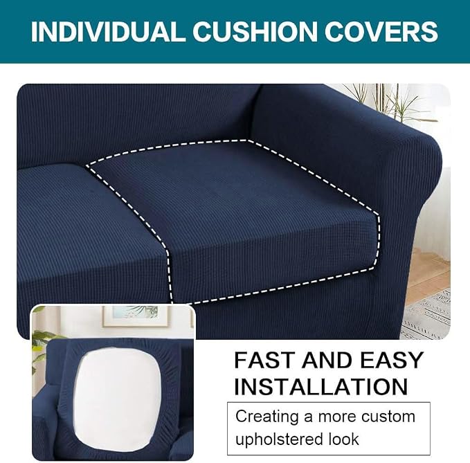 Turquoize 3 Piece Sofa Covers for 2 Cushion Couch Sofa Slipcover Soft Couch - Image 5