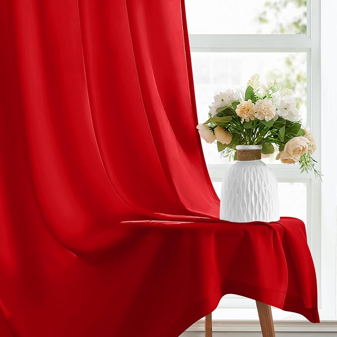 HOMEIDEAS Christmas Non-See-Through Red Privacy Sheer Curtains, 52 X 45 Inches - Image 5