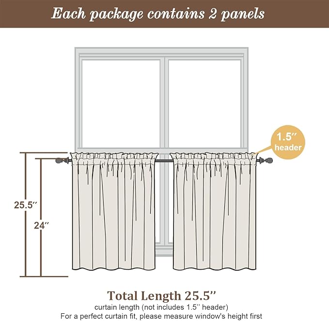 Chyhomenyc Ivory Sheer Curtains 24 Inch Length, Light Filtering Leaf Tufted - Image 4