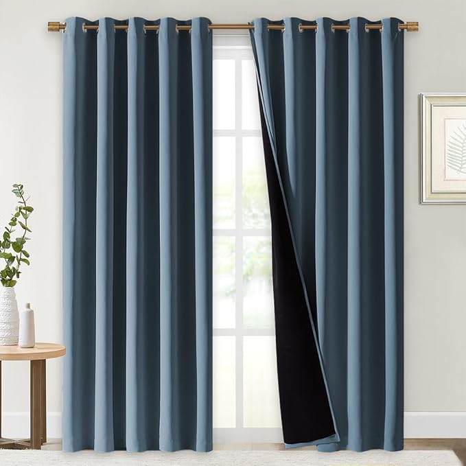 NICETOWN 100% Blackout Window Curtain Panels, Smoky Blue, 2 Pieces, Cold and by NICETOWN