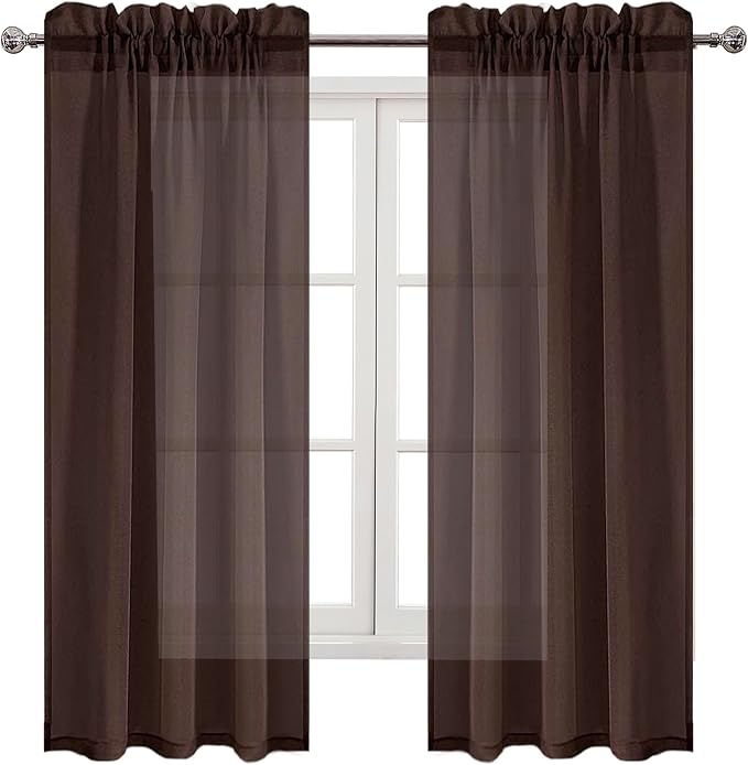 DWCN Brown Sheer Curtains Semi Transparent Voile Rod Pocket Curtains - Image 9