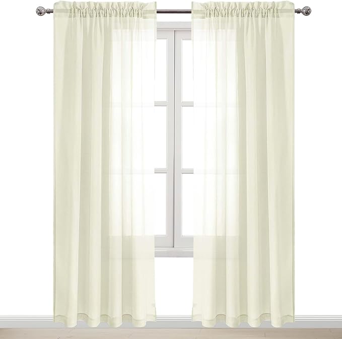 DWCN Ivory Sheer Curtains Semi Transparent Voile Rod Pocket Curtains - Image 9