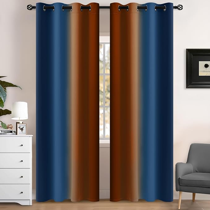 Yakamok Blackout Ombre Dark Blue and Burnt Orange Curtains-Gradient Room by Yakamok