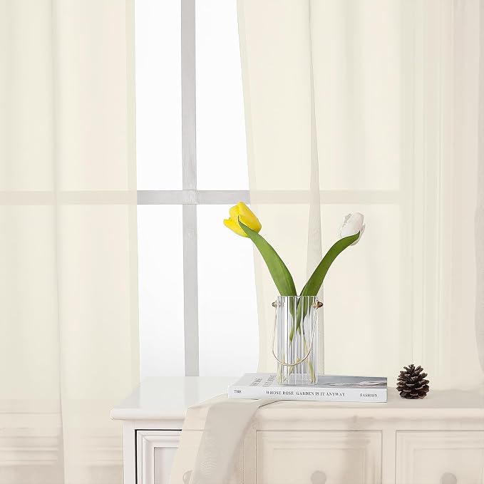 Lecloud Cream Sheer Curtains 84 Inches Long 2 Panels Set, Elegant Light - Image 3