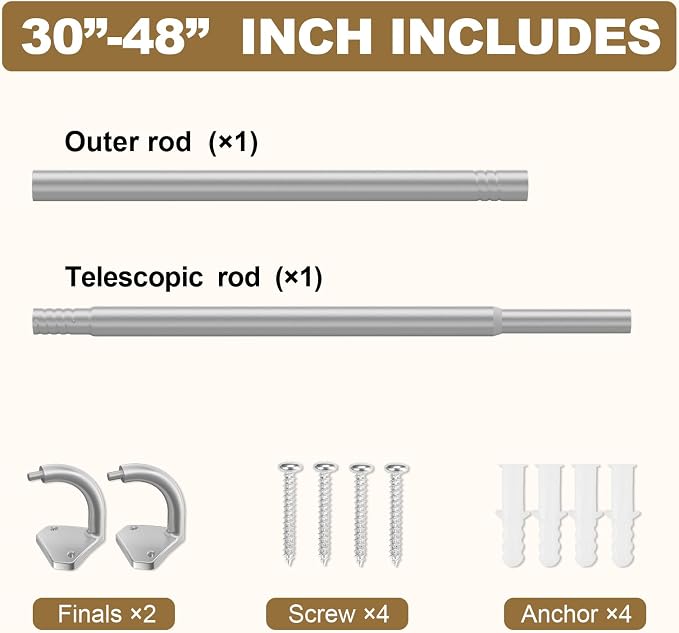 GXOACKJ Silver Curtain Rods for Windows 28 to 48 inch, 5/8 inch Adjustable Wrap - Image 5