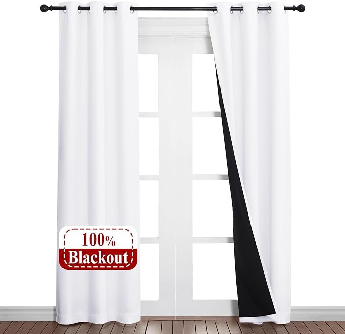 NICETOWN White Blackout Curtains 80 inches Long, 2 Pieces, Full Light Blocking by NICETOWN