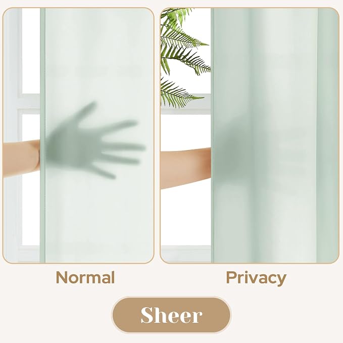 HOMEIDEAS Non-See-Through Sage Green Privacy Sheer Curtains, 52 X 54 Inches - Image 3