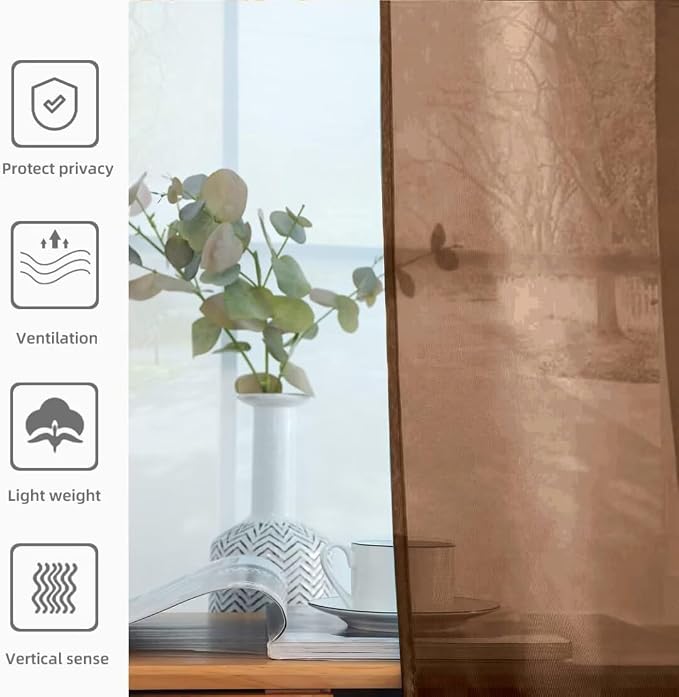 youleyar Solid Sheer Rod Pocket Curtain Voile Draperies 2 Panels White Beige - Image 5