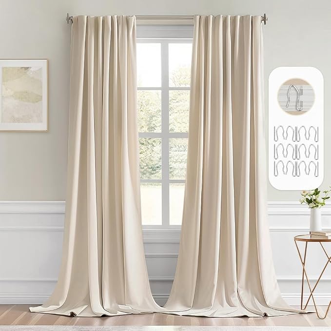 MIULEE Cream Beige Back Tab Light Blocking Curtains 132 Inch Length 2 Panels Set by MIULEE