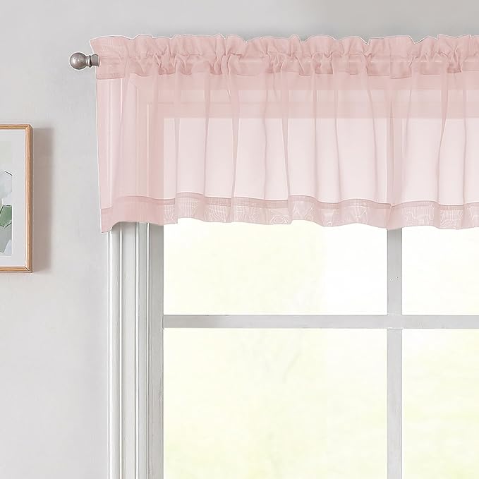Blush Valances for Windows, Blush Sheer Curtains 14 Inch Length 2 Pack Kitchen by WelvetBLK